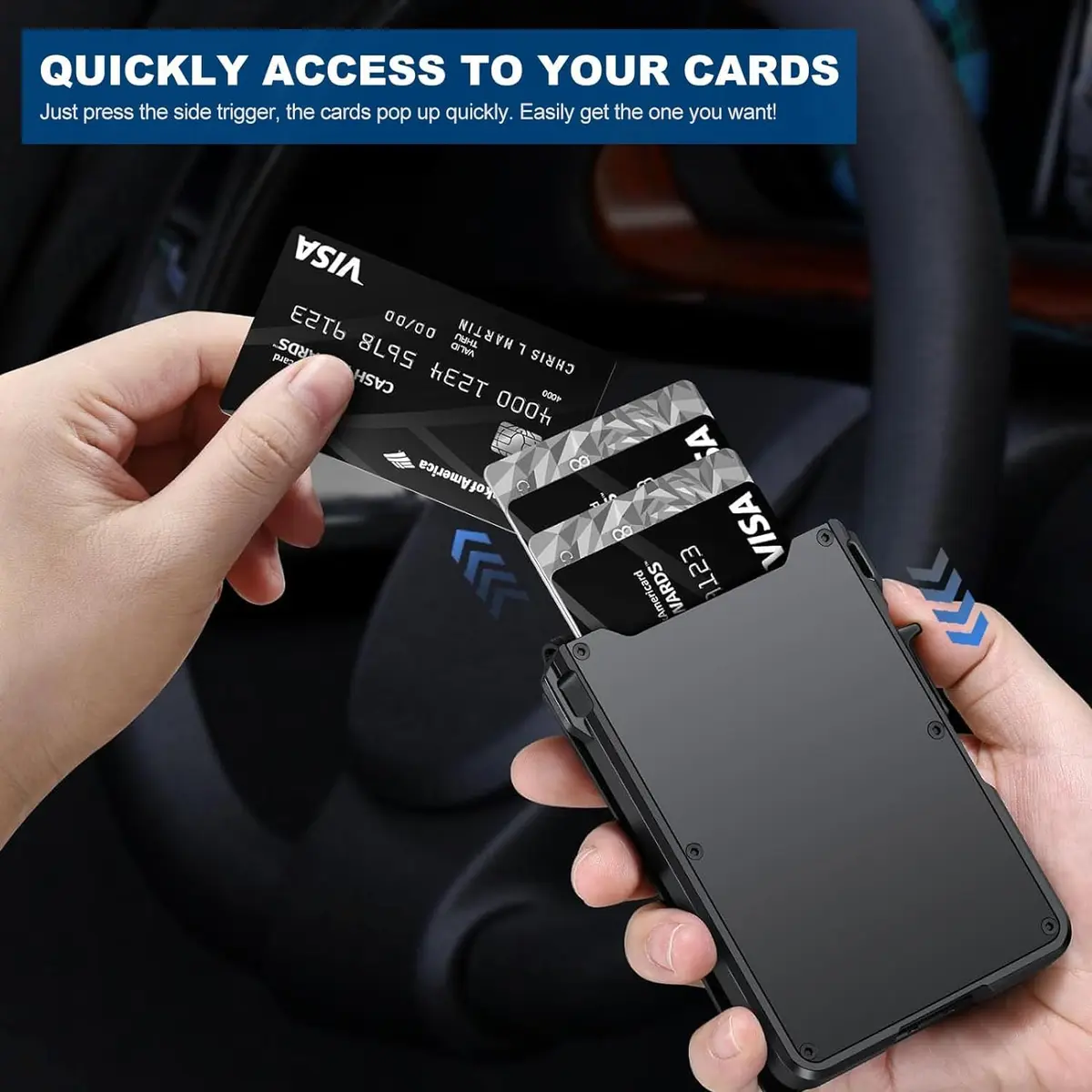 ZALVEX Minimalist RFID Blocking Pop-Up Wallet for Men, Carbon Fiber & Aluminum, 12+ Cards Capacity - view 3