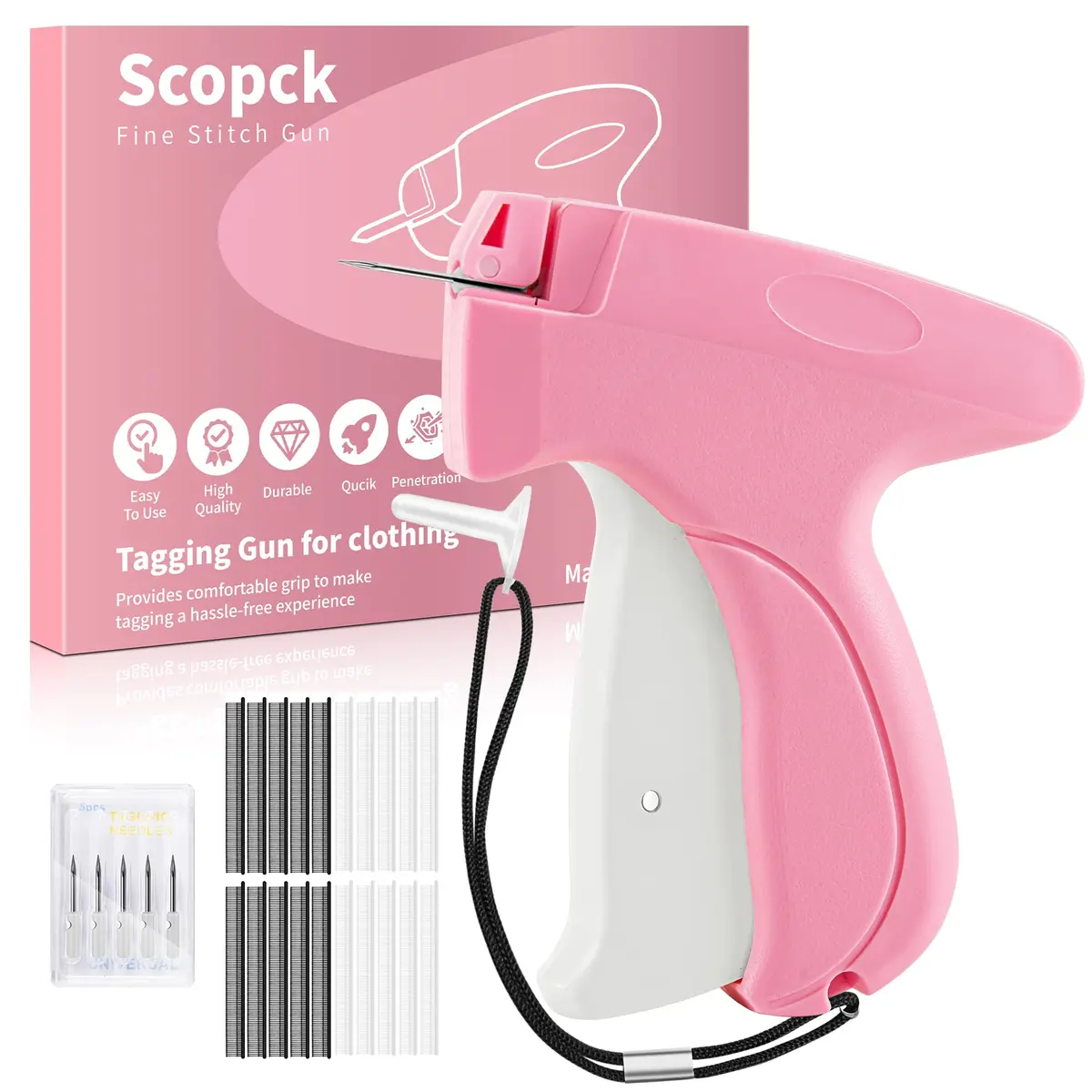 Scopck Handheld Stitch Gun for Clothes | 2000 Fasteners (1000 Black, 1000 White) - main product image
