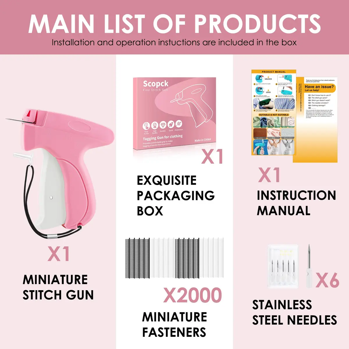 Scopck Handheld Stitch Gun for Clothes | 2000 Fasteners (1000 Black, 1000 White) - view 6