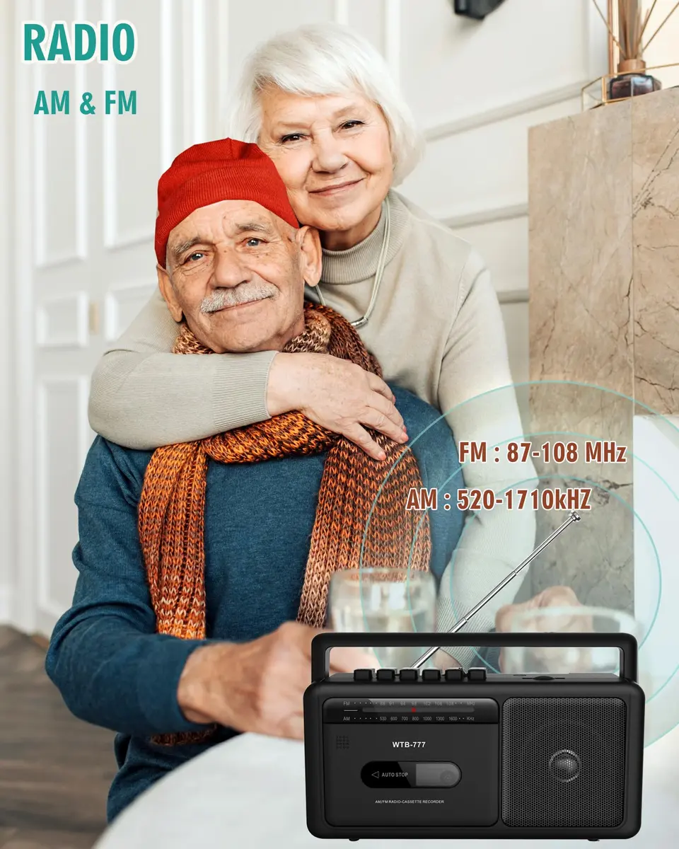 WIITHINK WTB-777 Portable Cassette Player Boombox with Bluetooth, USB, Recorder & AM/FM Radio | 9.8 x 3 x 5.1 inches - view 6