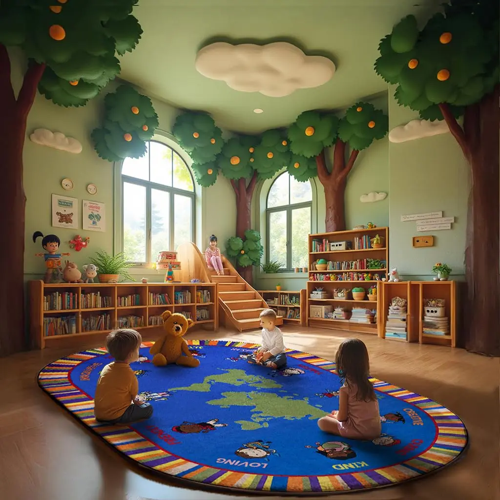 KIDCARPET.COM Our World of Virtue Classroom Rug 4' x 6' Oval | Bright Educational Kids Rug for Nursery & Playroom - view 5