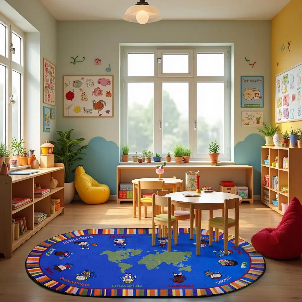 KIDCARPET.COM Our World of Virtue Classroom Rug 4' x 6' Oval | Bright Educational Kids Rug for Nursery & Playroom - view 4