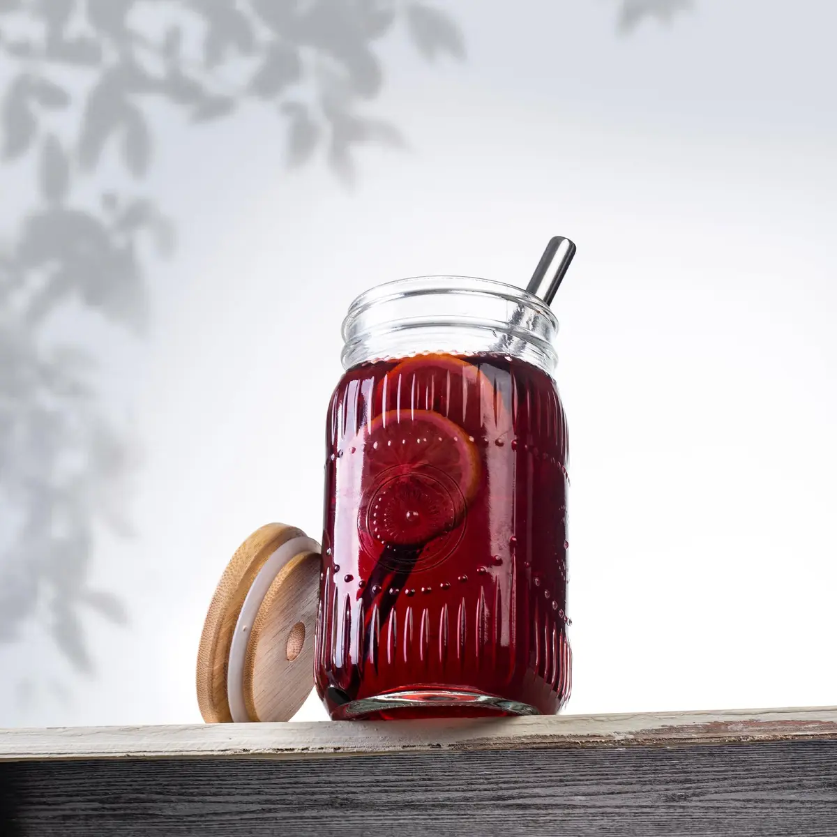 Amzcku 32oz Mason Jars with Bamboo Lids & Steel Straws | Vintage Wide Mouth Quart Cups - view 7
