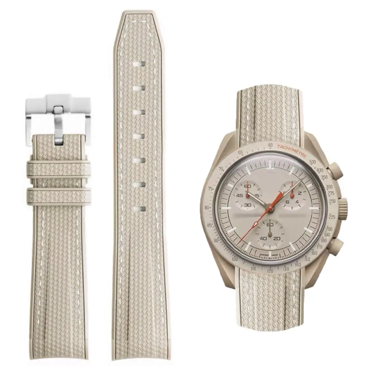 HEYOZURY 20mm Rubber Watch Band for Omega X Swatch Moonswatch | Beige - main product image