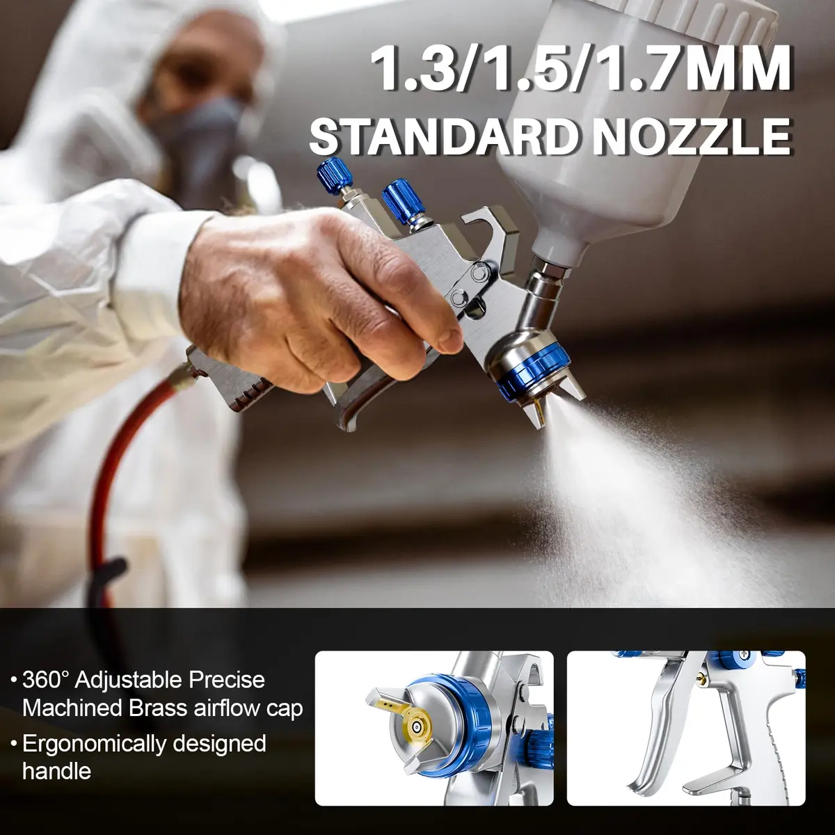 GATTLELIC LVLP Steel Air Spray Gun Premium Kit with 1.4/1.7/2.0mm Nozzles & Regulator, 600cc Cup | Automotive & DIY Painting Tool - view 2