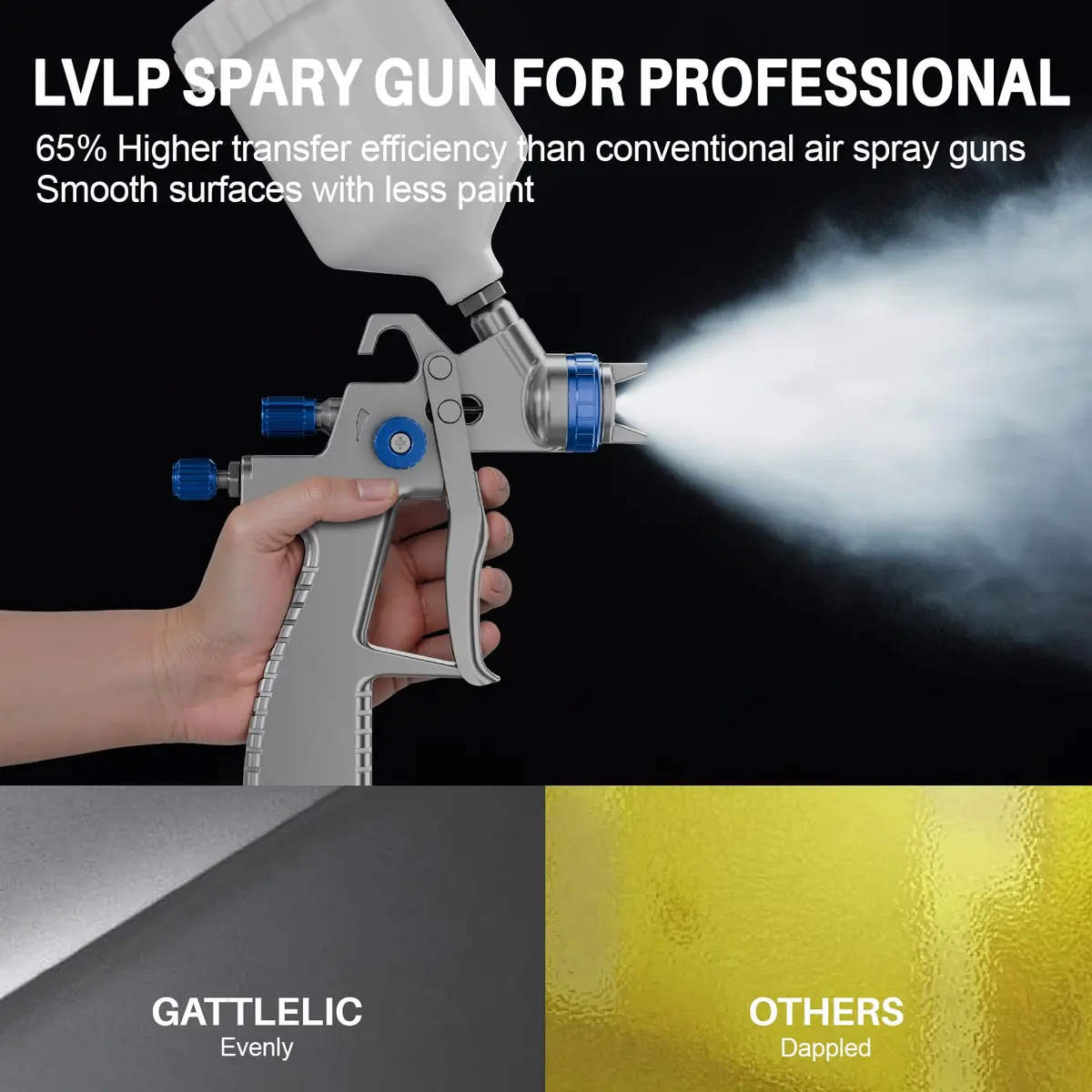 GATTLELIC LVLP Steel Air Spray Gun Premium Kit with 1.4/1.7/2.0mm Nozzles & Regulator, 600cc Cup | Automotive & DIY Painting Tool - view 3