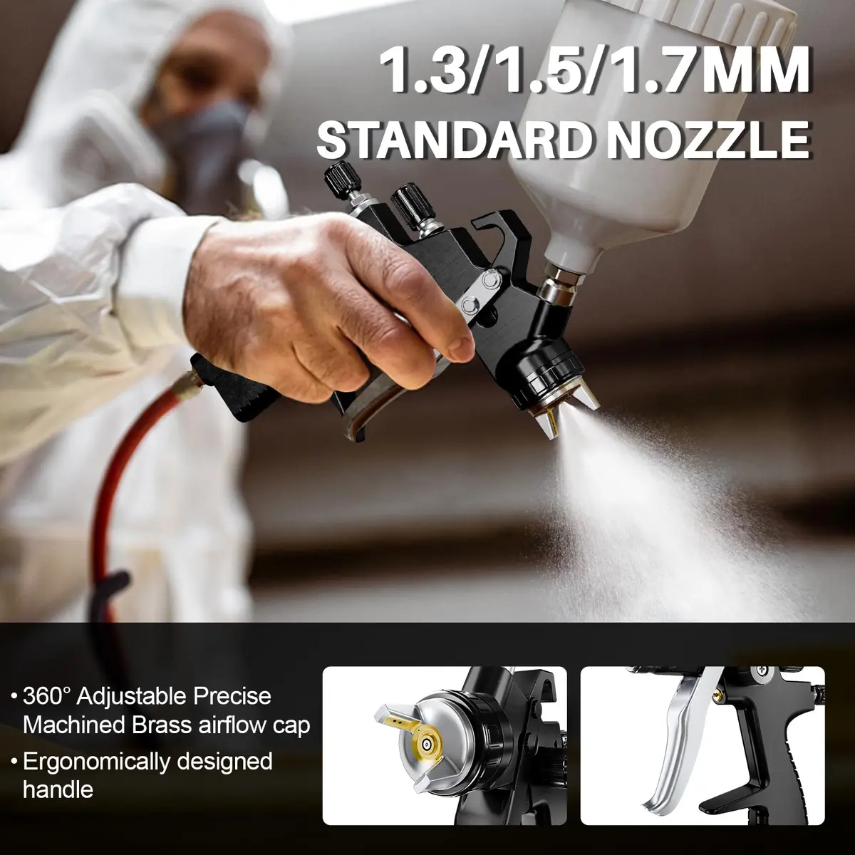 GATTLELIC LVLP Black Air Spray Gun Premium Kit with 1.3/1.5/1.7mm Nozzles & Air Regulator | Automotive Paint Sprayer for Cars & House DIY - view 2