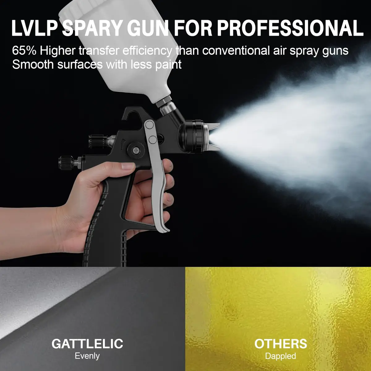 GATTLELIC LVLP Black Air Spray Gun Premium Kit with 1.3/1.5/1.7mm Nozzles & Air Regulator | Automotive Paint Sprayer for Cars & House DIY - view 3
