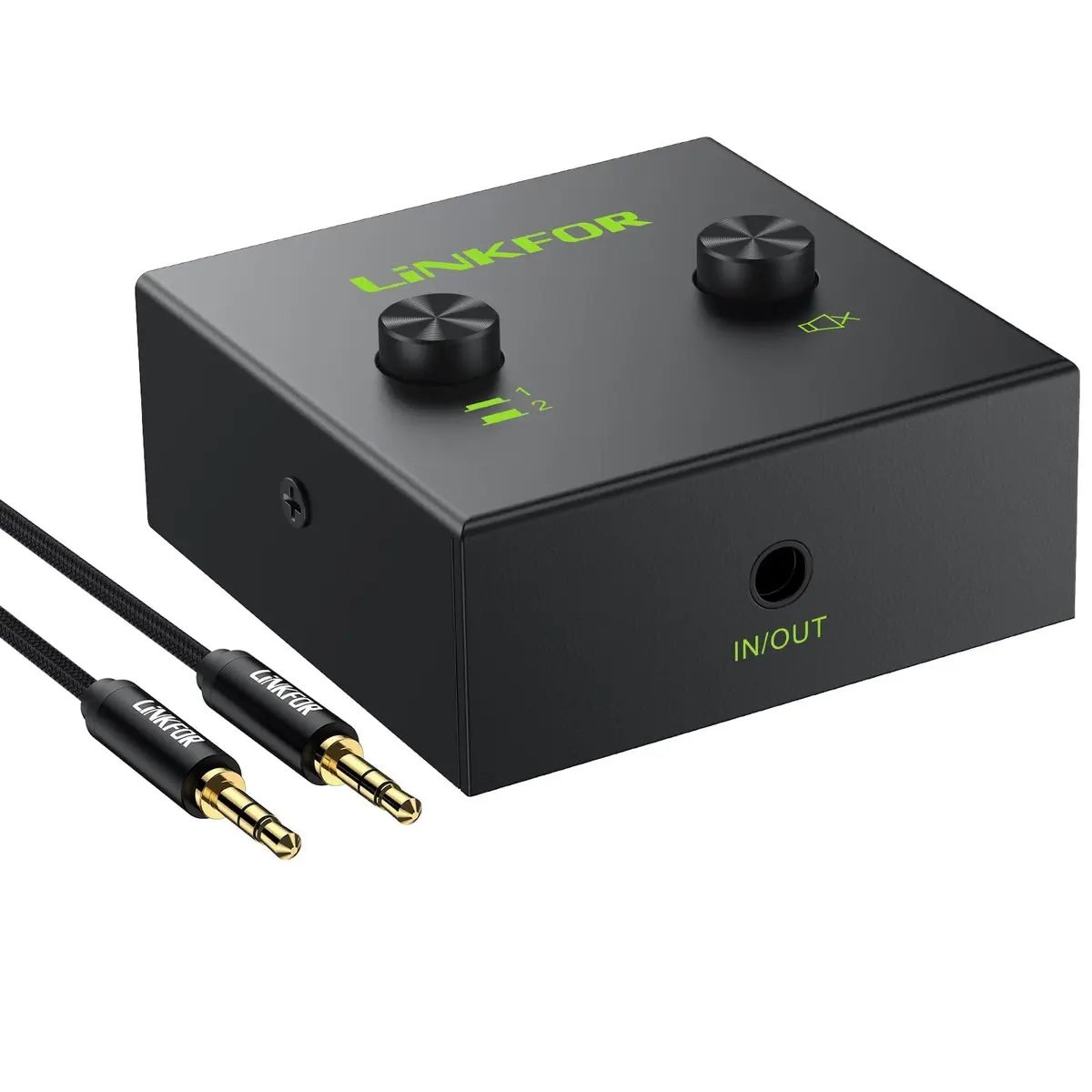LiNKFOR 2 x 1/1 x 2 3.5mm Stereo Audio Switch Audio Switcher | Mute Button, No Power Needed - main product image