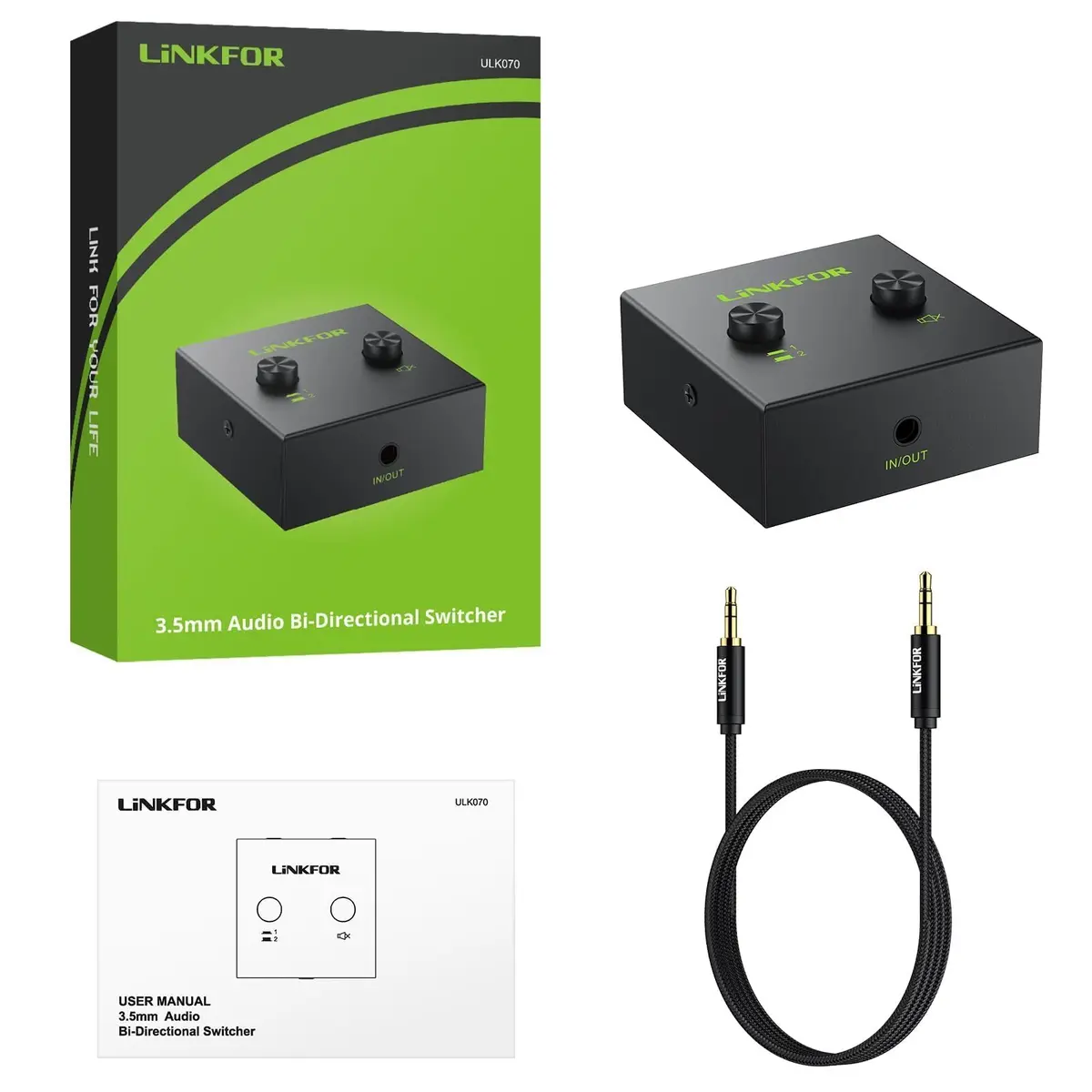 LiNKFOR 2 x 1/1 x 2 3.5mm Stereo Audio Switch Audio Switcher | Mute Button, No Power Needed - view 7