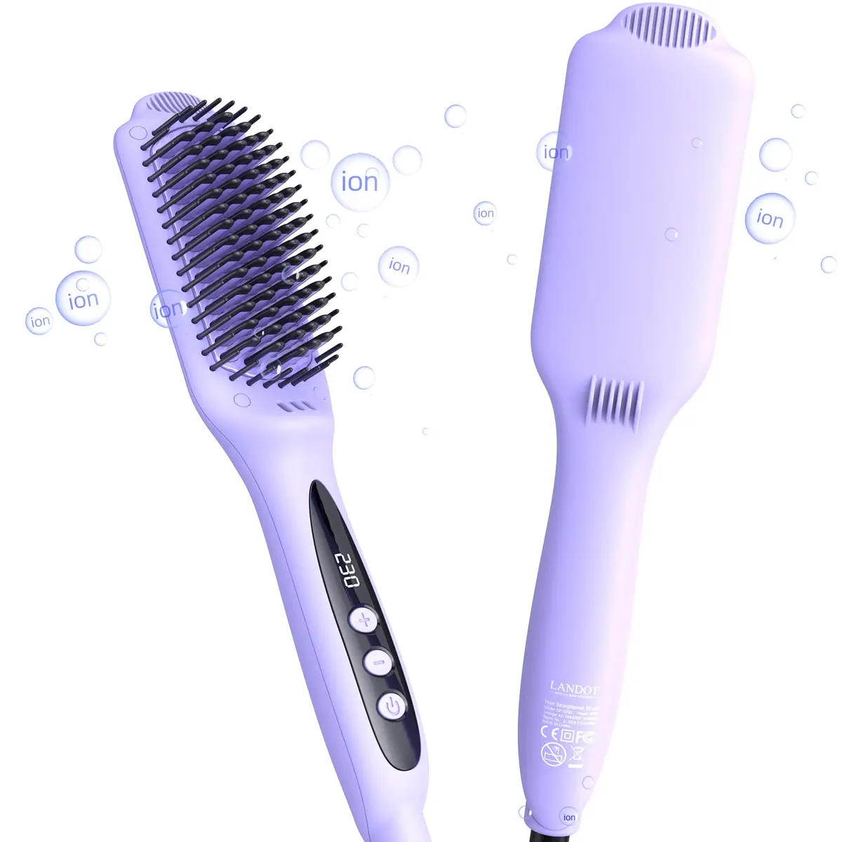 LANDOT Hair Straightener Brush for Women, Dual Voltage | Nourishing Ionic & Keratin Care (70-120 chars) - main product image