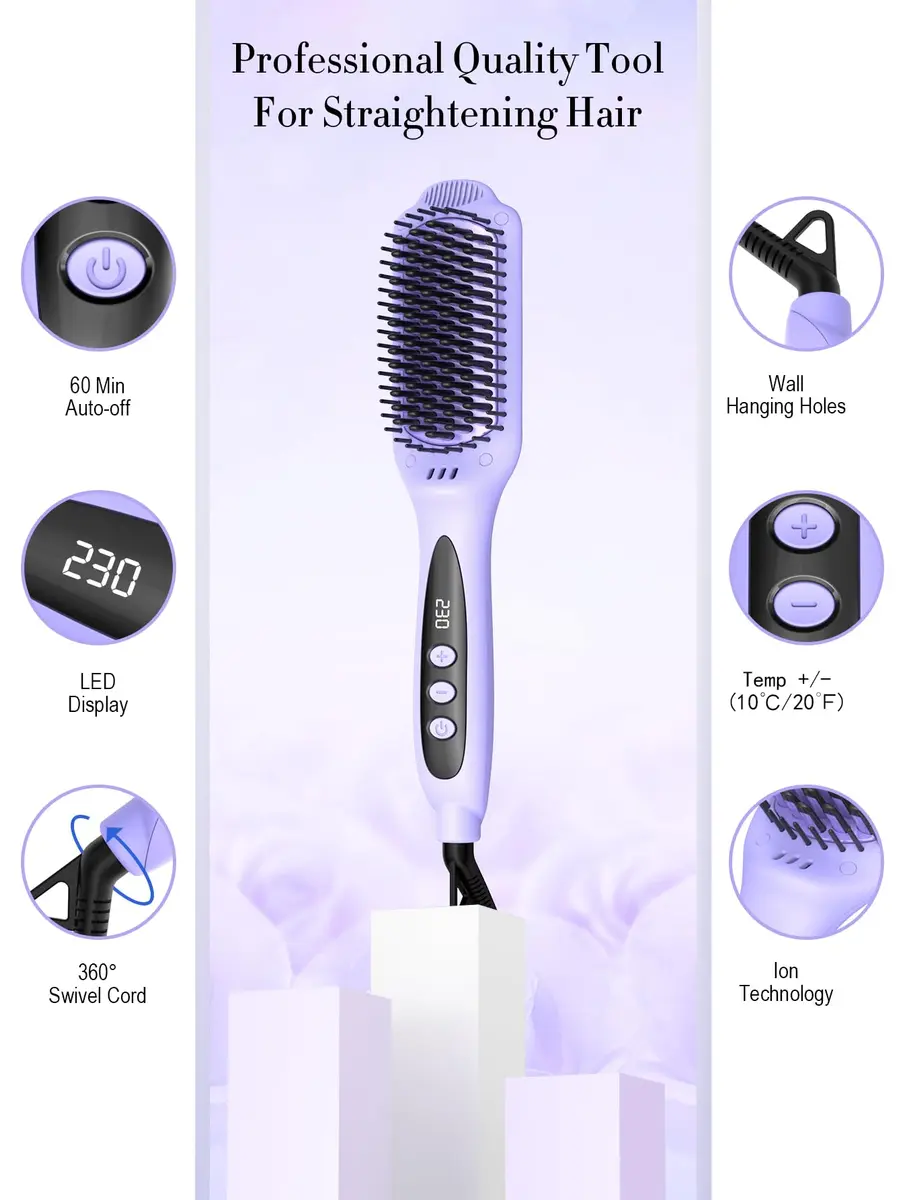 LANDOT Hair Straightener Brush for Women, Dual Voltage | Nourishing Ionic & Keratin Care (70-120 chars) - view 5