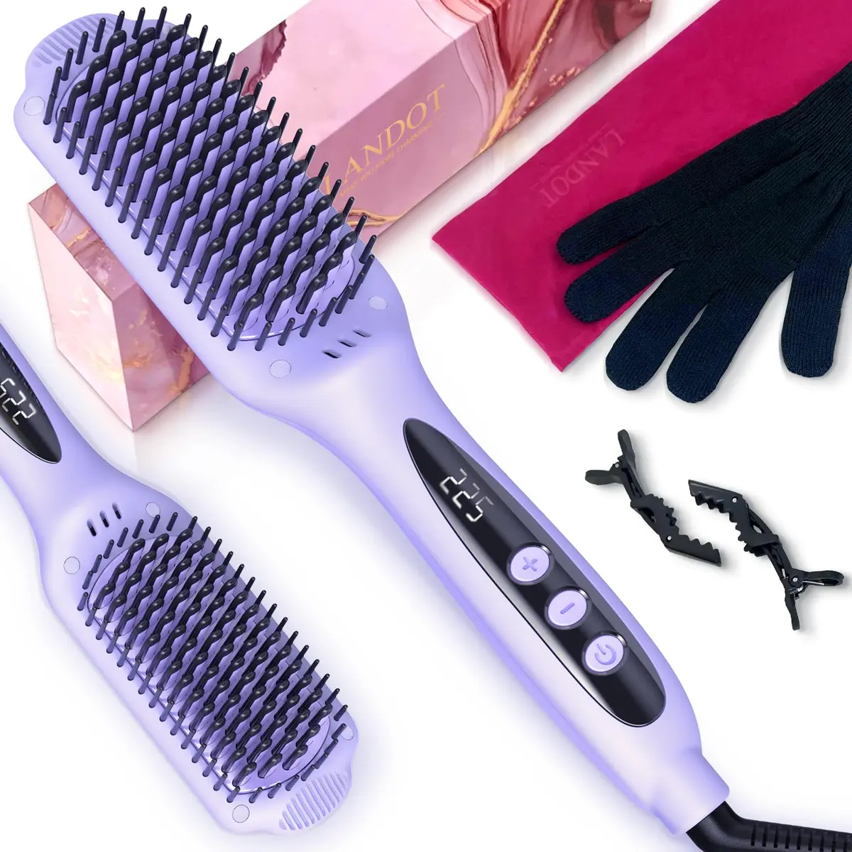 LANDOT Hair Straightener Brush for Women, Dual Voltage | Nourishing Ionic & Keratin Care (70-120 chars) - view 9