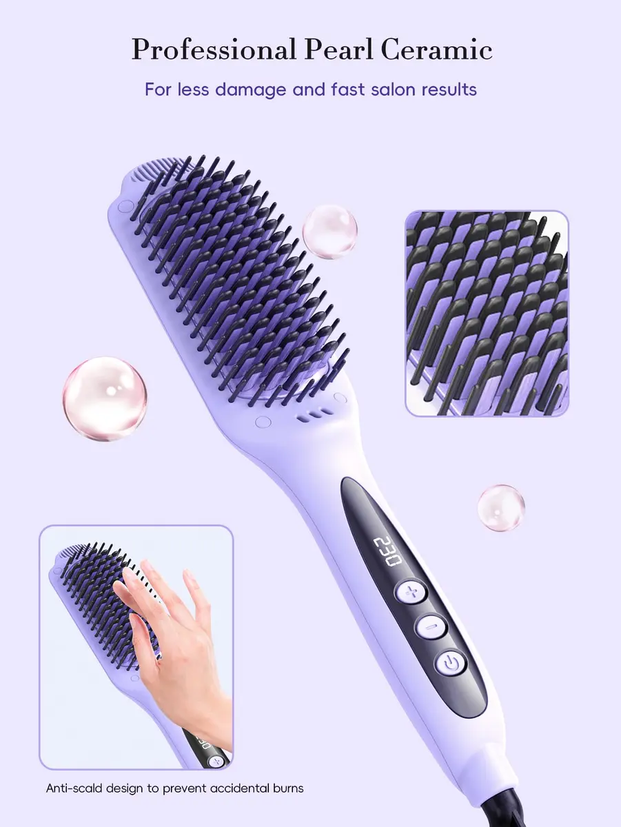 LANDOT Hair Straightener Brush for Women, Dual Voltage | Nourishing Ionic & Keratin Care (70-120 chars) - view 3