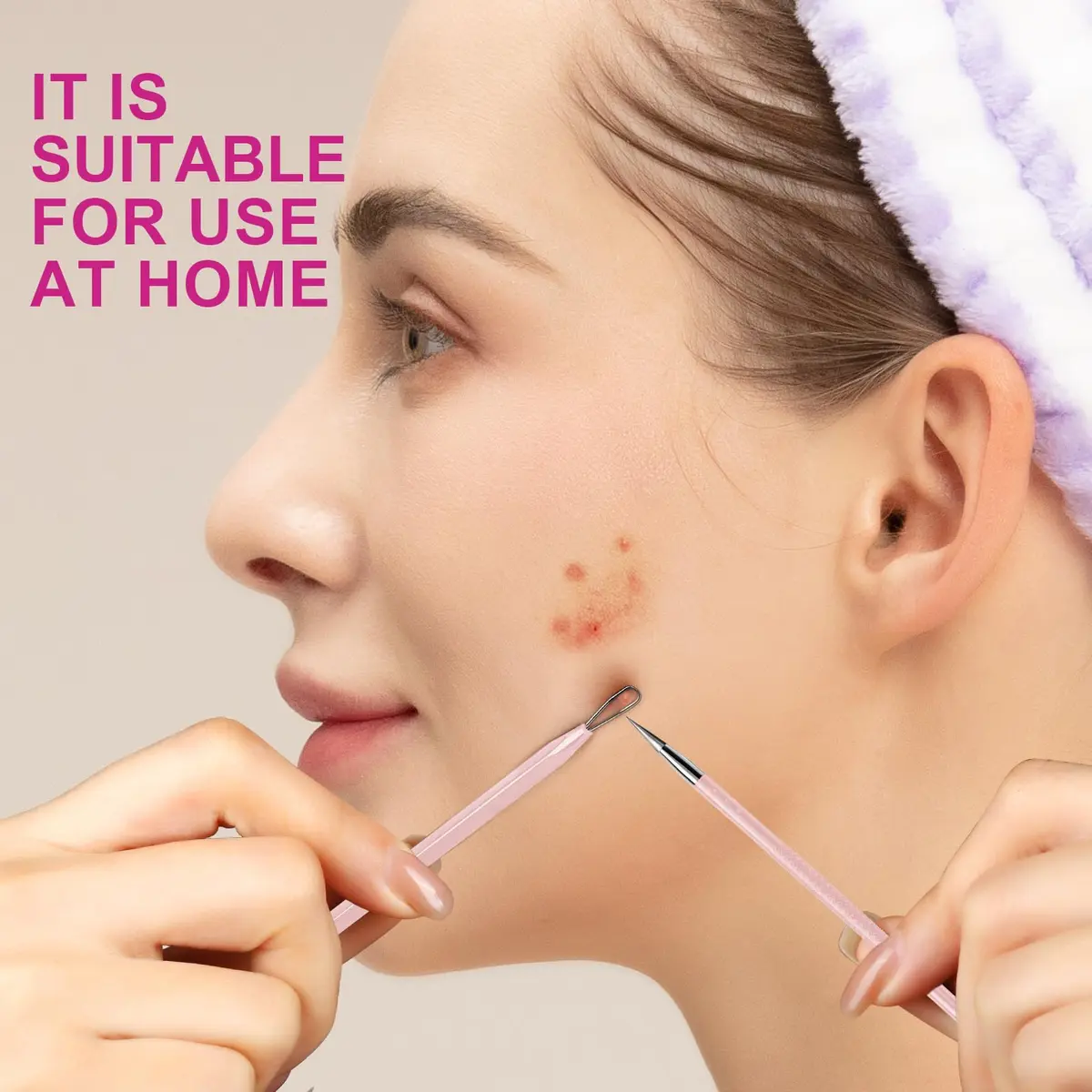 Teenitor Blackhead & Blemish Remover Kit | 2-in-1 Stainless Steel Tools for Face, Pink - view 8