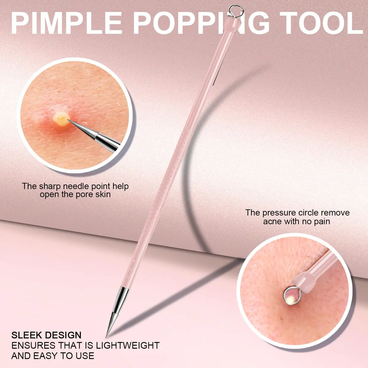 Teenitor Blackhead & Blemish Remover Kit | 2-in-1 Stainless Steel Tools for Face, Pink - view 3