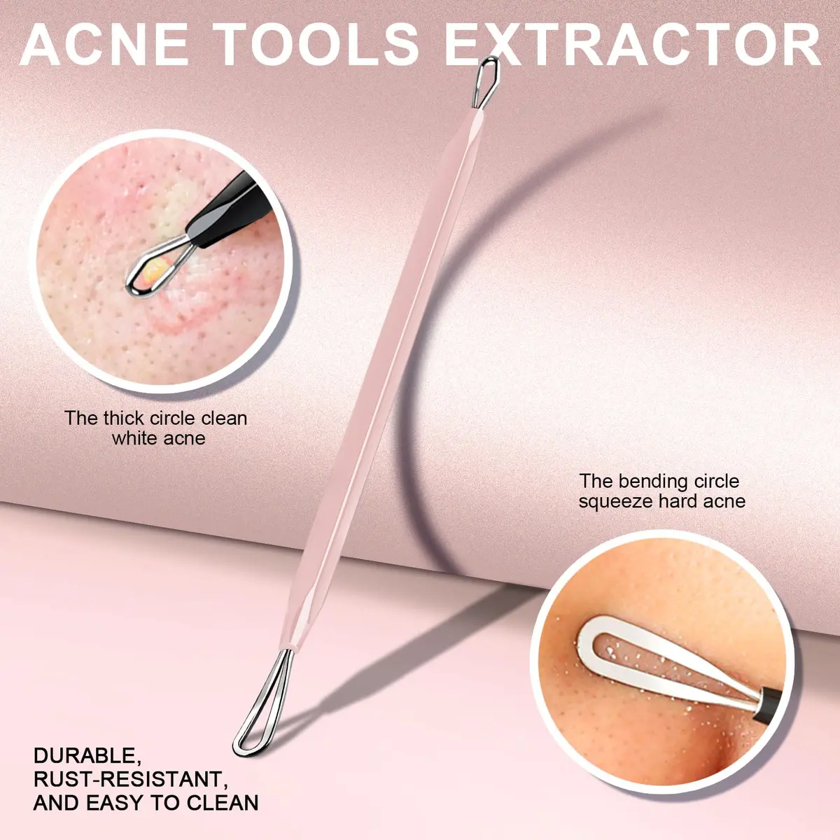 Teenitor Blackhead & Blemish Remover Kit | 2-in-1 Stainless Steel Tools for Face, Pink - view 4