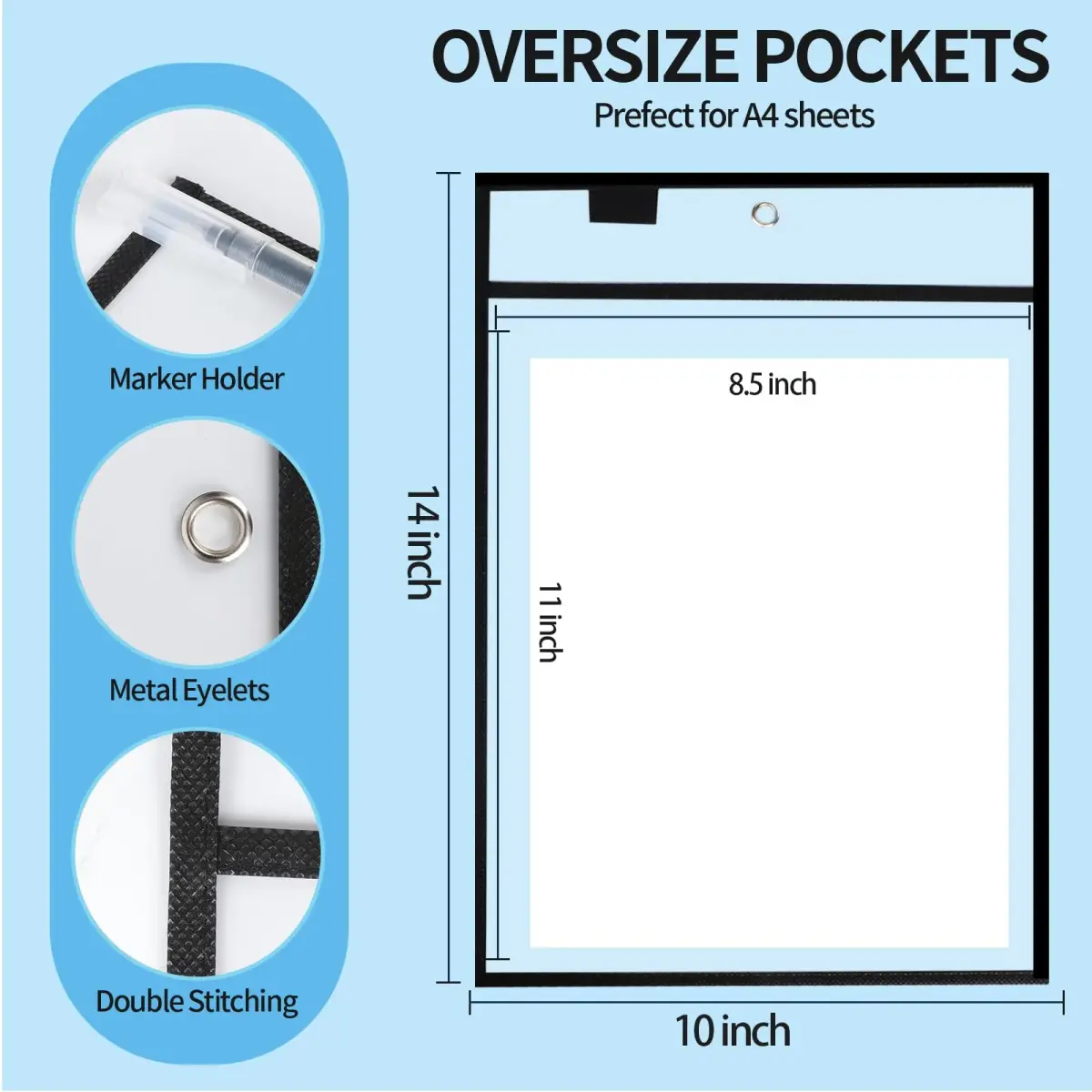 Ufamrine Black Dry Erase Pockets Sleeves 25cm x 33cm (10" x 13") | Reusable Job Ticket Holders for Classroom & Office - view 2