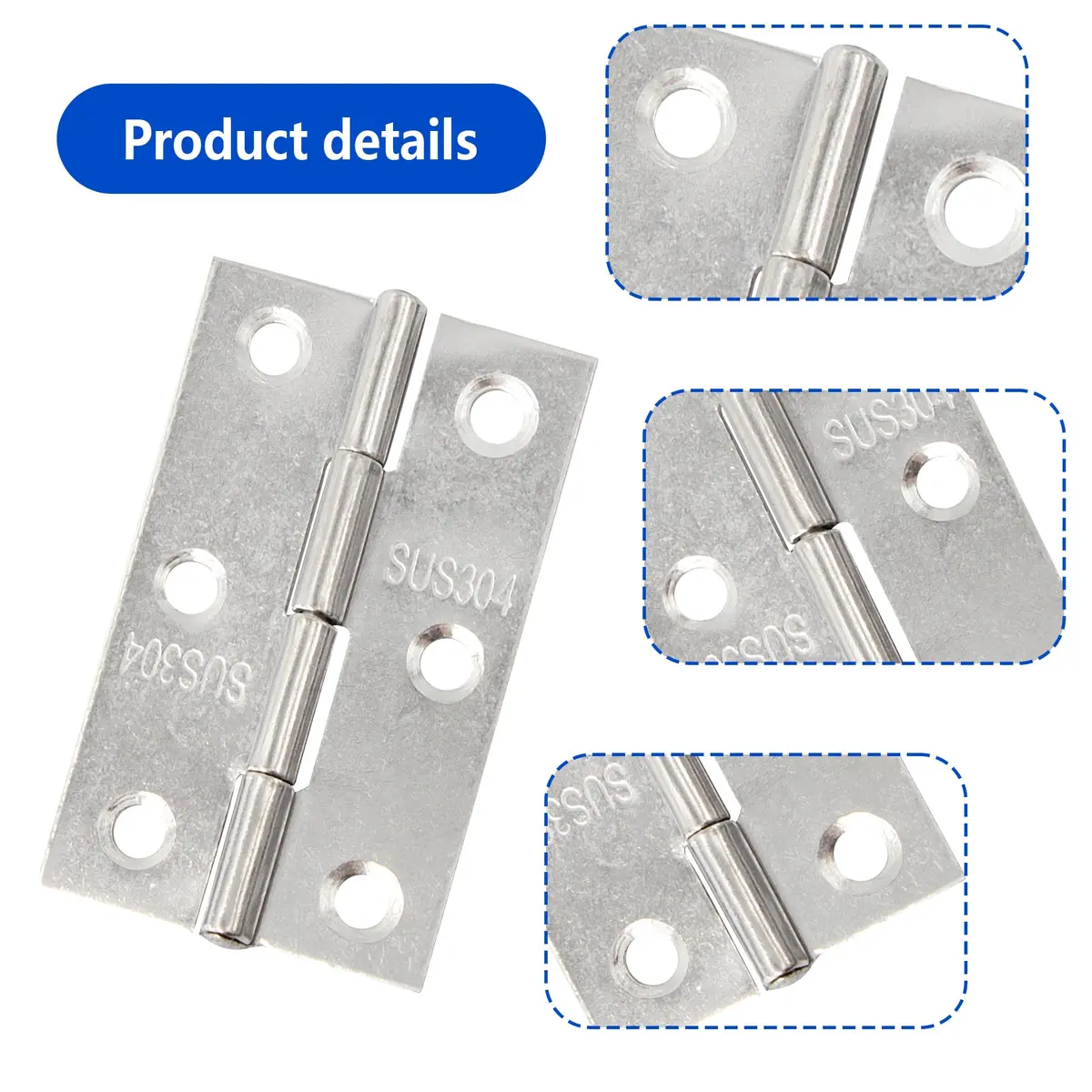 Adyoney 20Pcs 304 Stainless Steel Flat Hinges 55x34x4.4mm (2.17x1.34x0.17inch) | Pack of 20 with 120 Screws - view 4