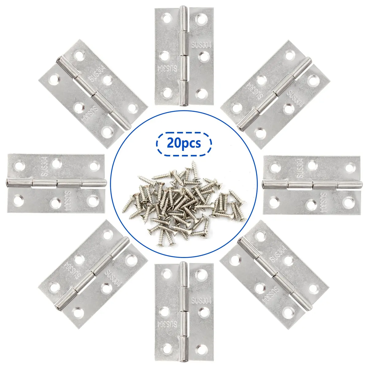Adyoney 20Pcs 304 Stainless Steel Flat Hinges 55x34x4.4mm (2.17x1.34x0.17inch) | Pack of 20 with 120 Screws - view 3