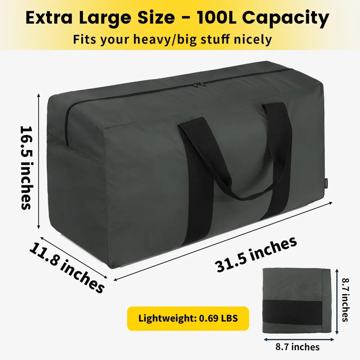 Vorspack Extra Large Grey Duffle Bag - 100L Capacity for Heavy Duty Travel - view 2
