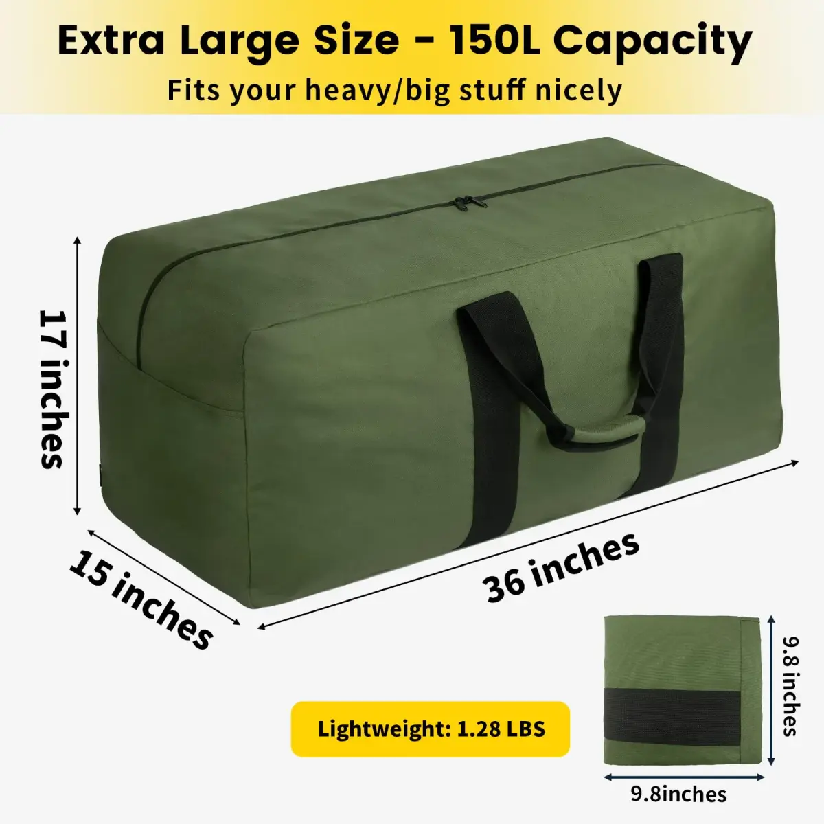 Vorspack 150L Green Heavy Duty Travel Duffle Bag (80cm x 42cm x 30cm) - view 2