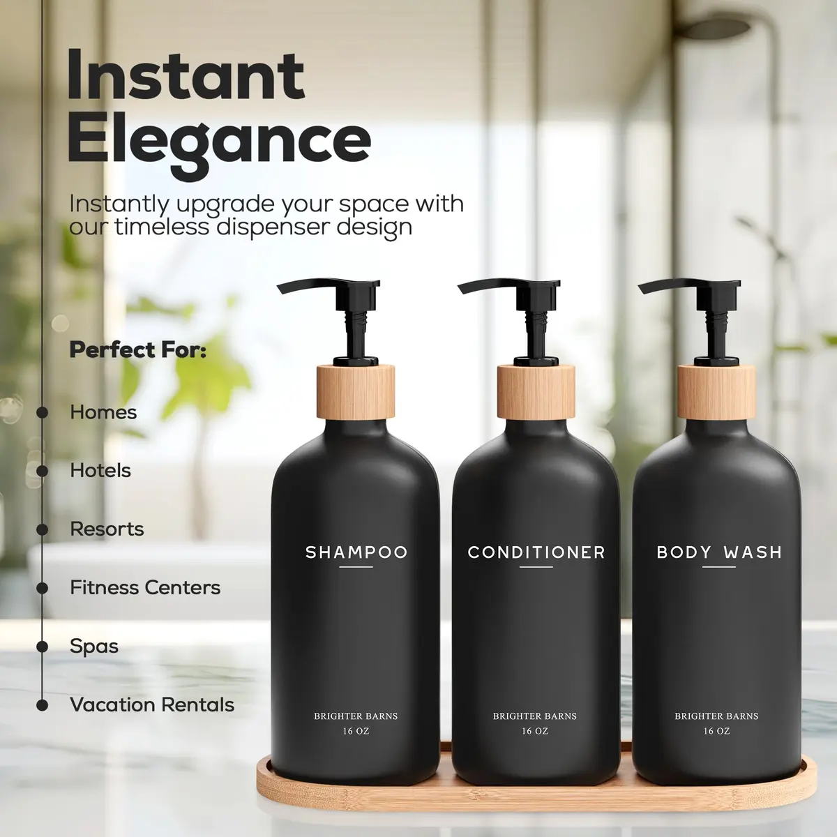 Brighter Barns Black Pump Dispenser Set | Refillable Bathroom Organizer in Matte Black (70-120 chars) - view 2