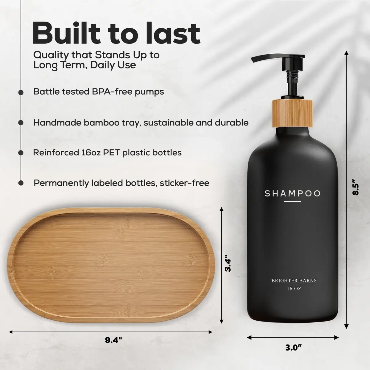 Brighter Barns Black Pump Dispenser Set | Refillable Bathroom Organizer in Matte Black (70-120 chars) - view 3