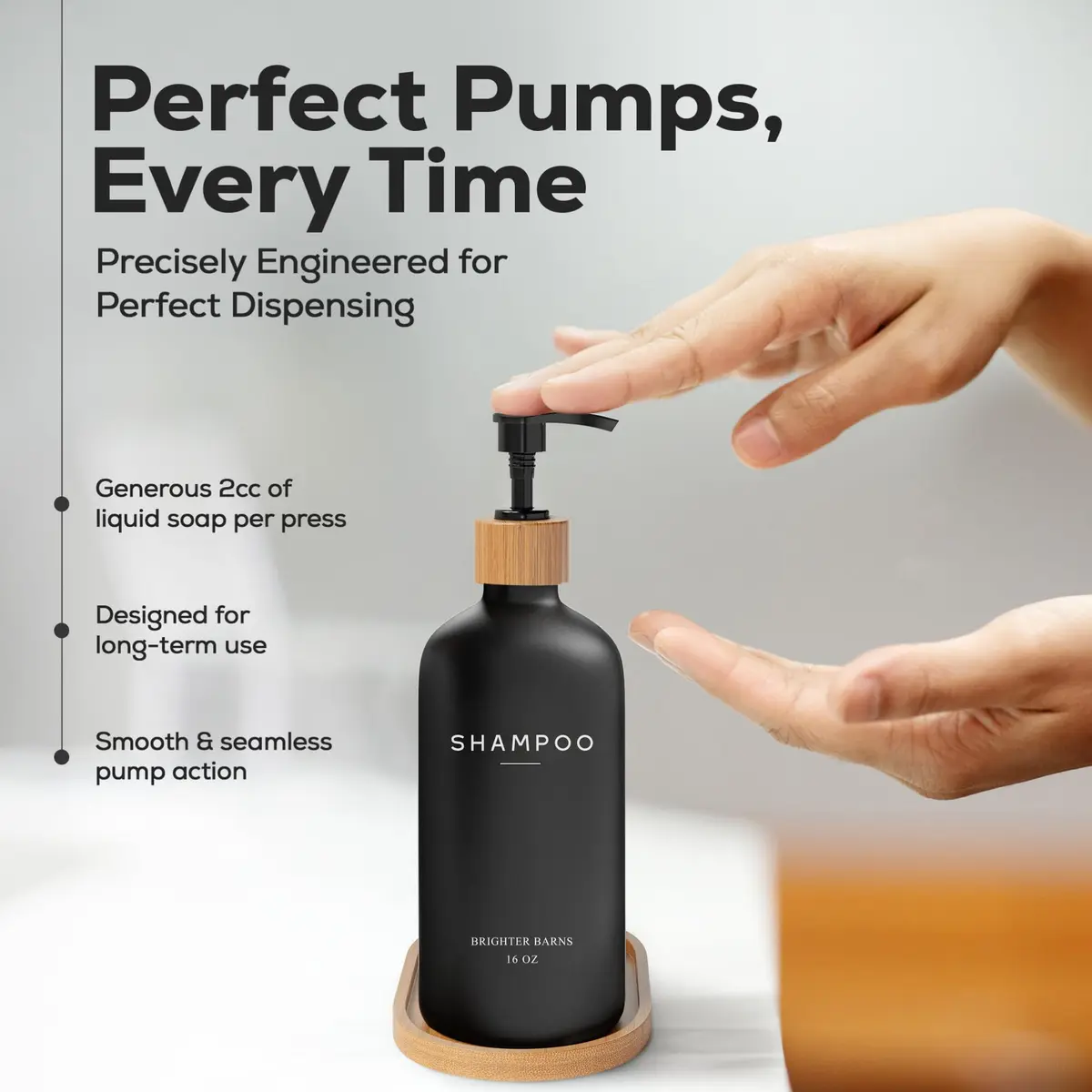 Brighter Barns Black Pump Dispenser Set | Refillable Bathroom Organizer in Matte Black (70-120 chars) - view 4