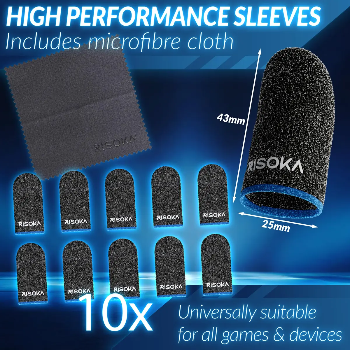 RISOKA Gaming Finger Sleeves 10 Pieces | Responsive Touchscreen Glide for Mobile & Tablet - view 2