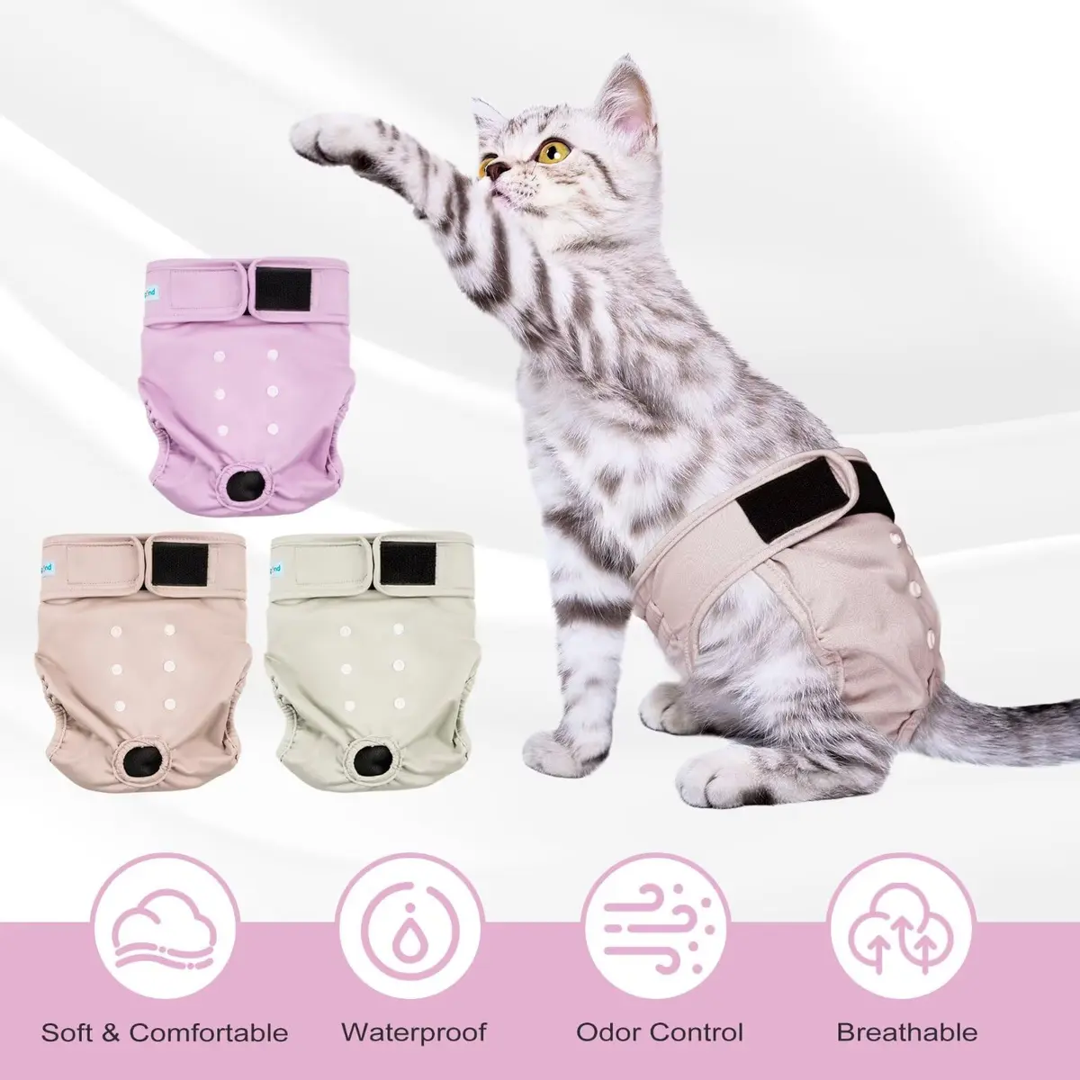 Paw Legend Washable Cat Diapers for Female Cats 3 Pack Small | Prevents Spraying & Incontinence - view 3