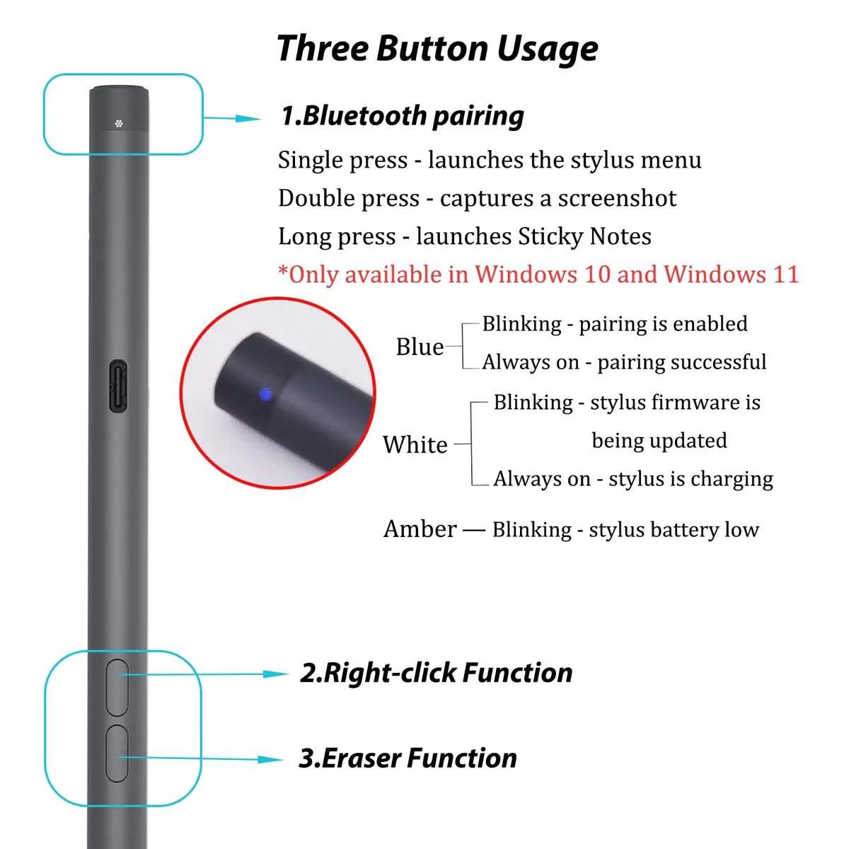 Mingxiong Active Stylus Pen PN7522W Compatible with Dell 2-in-1s | 4096 Pressure Levels, Palm Rejection, Bluetooth Support - view 4