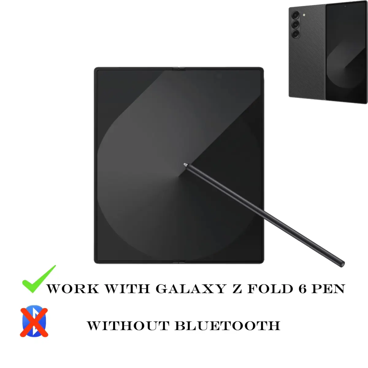 Peixiong Galaxy Z Fold 6 S Pen Fold Edition Stylus Pen with 2 Nibs & Card Pin | Black - view 5