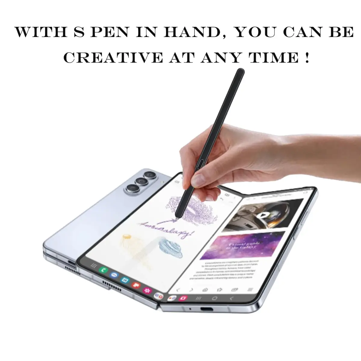 Peixiong Galaxy Z Fold 6 S Pen Fold Edition Stylus Pen with 2 Nibs & Card Pin | Black - view 6