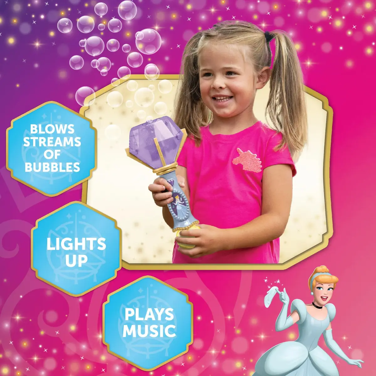 Little Kids Disney Princess Cinderella Light and Sound Musical Bubble Wand | Ages 3+ Years - view 3