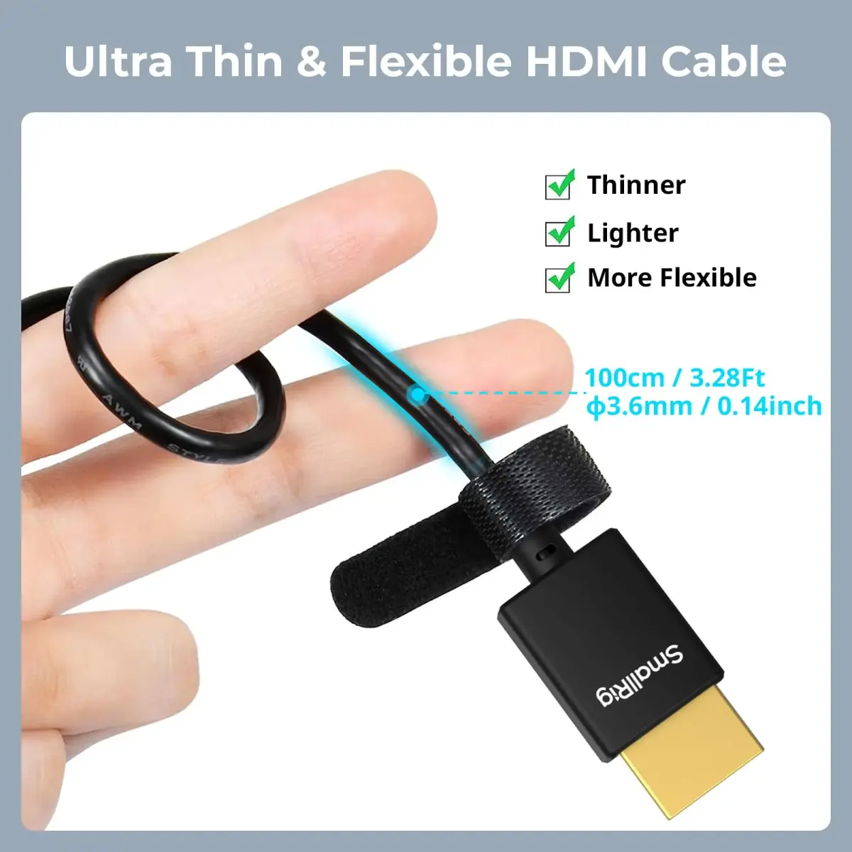SMALLRIG Ultra Thin HDMI 2.0 Cable 100cm (3.28Ft) | 4K@60Hz Flexible Slim Cord for Camera Rig - view 2