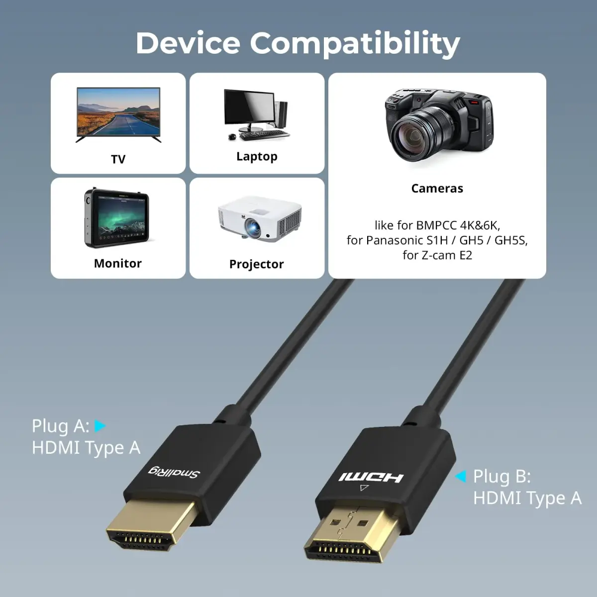 SMALLRIG Ultra Thin HDMI 2.0 Cable 100cm (3.28Ft) | 4K@60Hz Flexible Slim Cord for Camera Rig - view 3