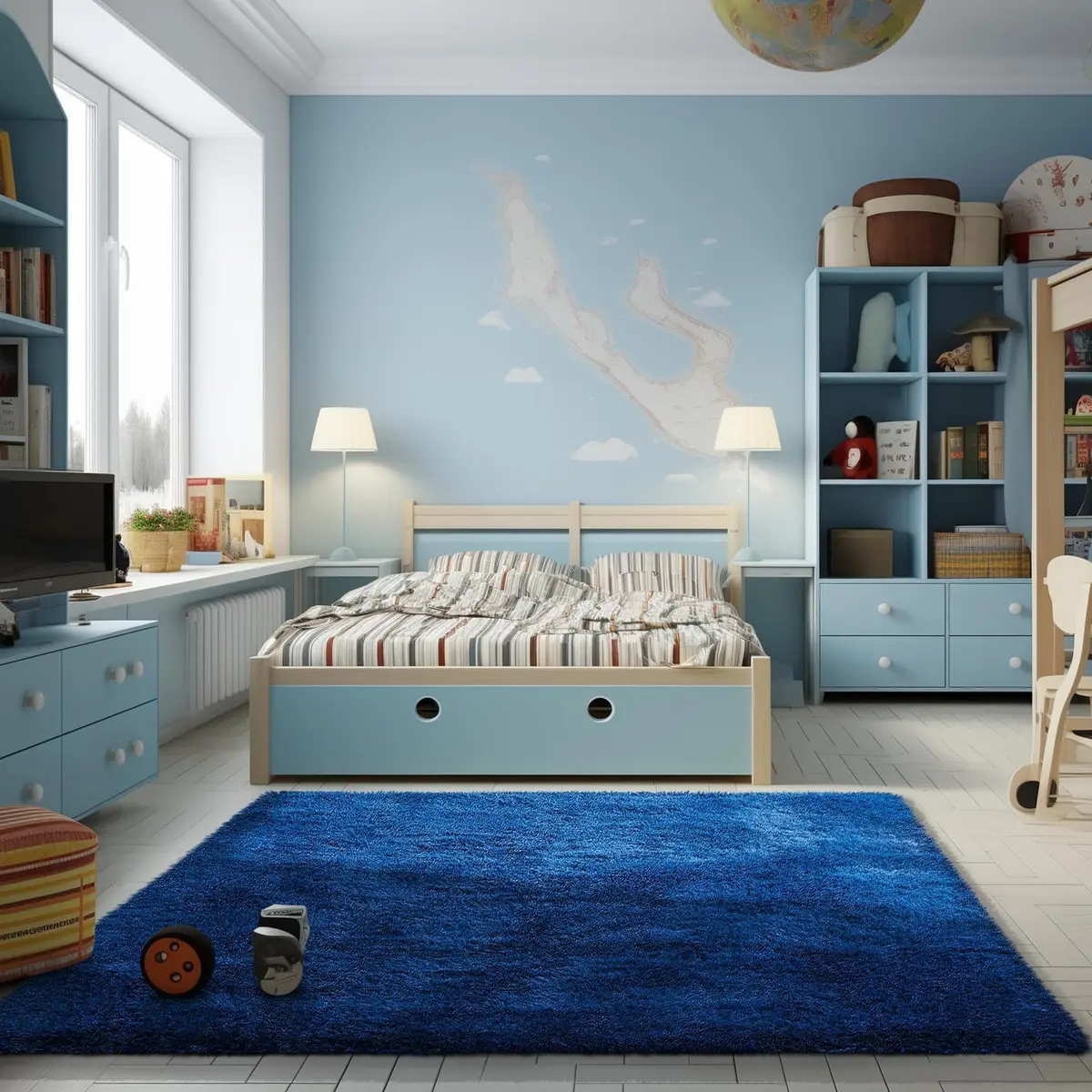 Ophanie Blue Rug 4x6 ft | Soft, Non-slip Kids Bedroom Carpet with Modern Style - main product image