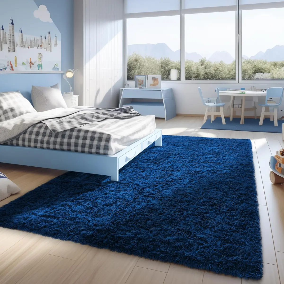 Ophanie Blue Rug 4x6 ft | Soft, Non-slip Kids Bedroom Carpet with Modern Style - view 5