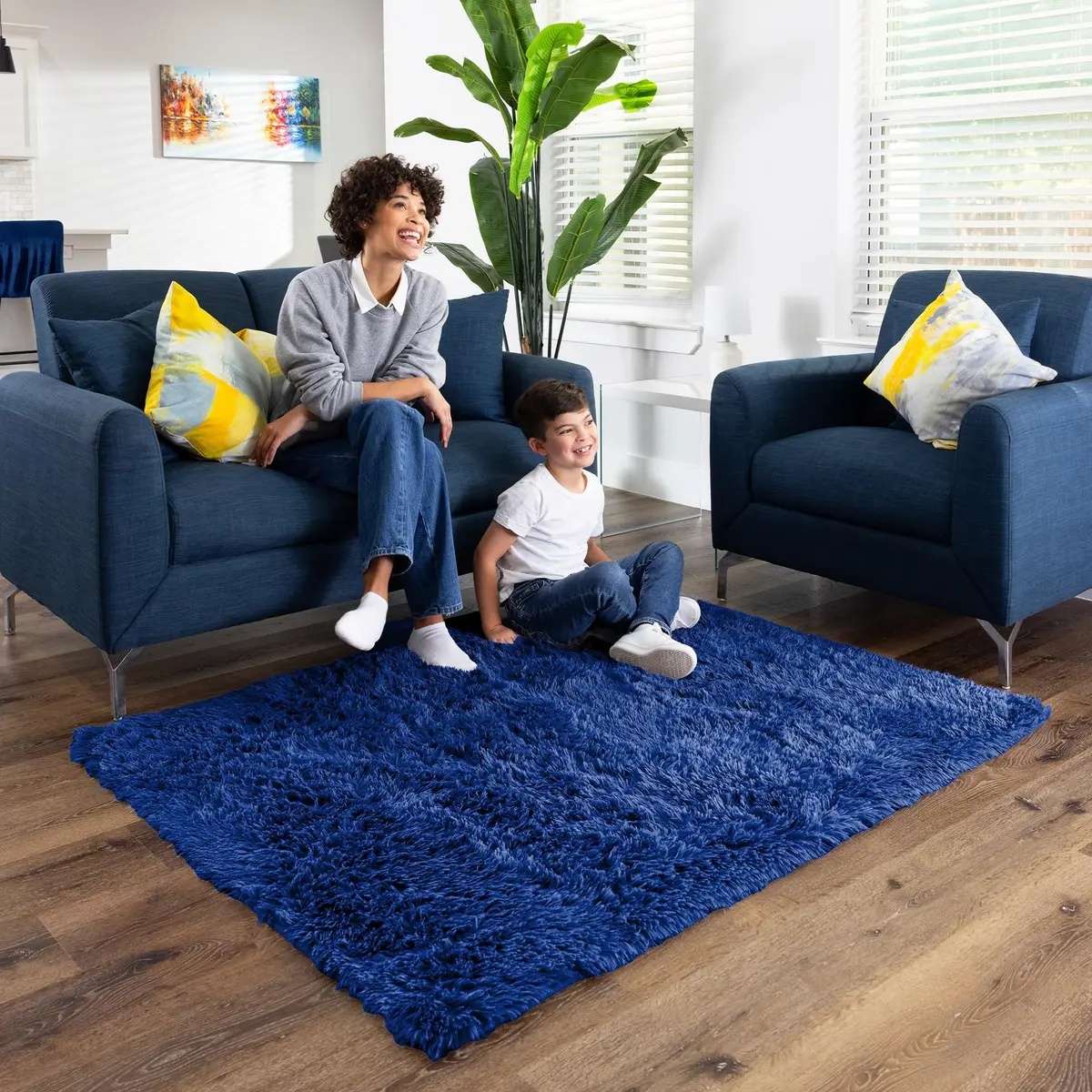 Ophanie Blue Rug 4x6 ft | Soft, Non-slip Kids Bedroom Carpet with Modern Style - view 3