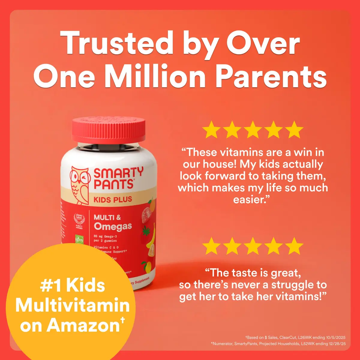 SmartyPants Kids Multivitamin Gummies with Omega 3 DHA/EPA, Vitamins D3, C, B12, B6, A, K, and Zinc, Gluten Free, Three Fruit Flavors, 60 Gummies (30 Day Supply) | Supports Growth & Immunity - view 5