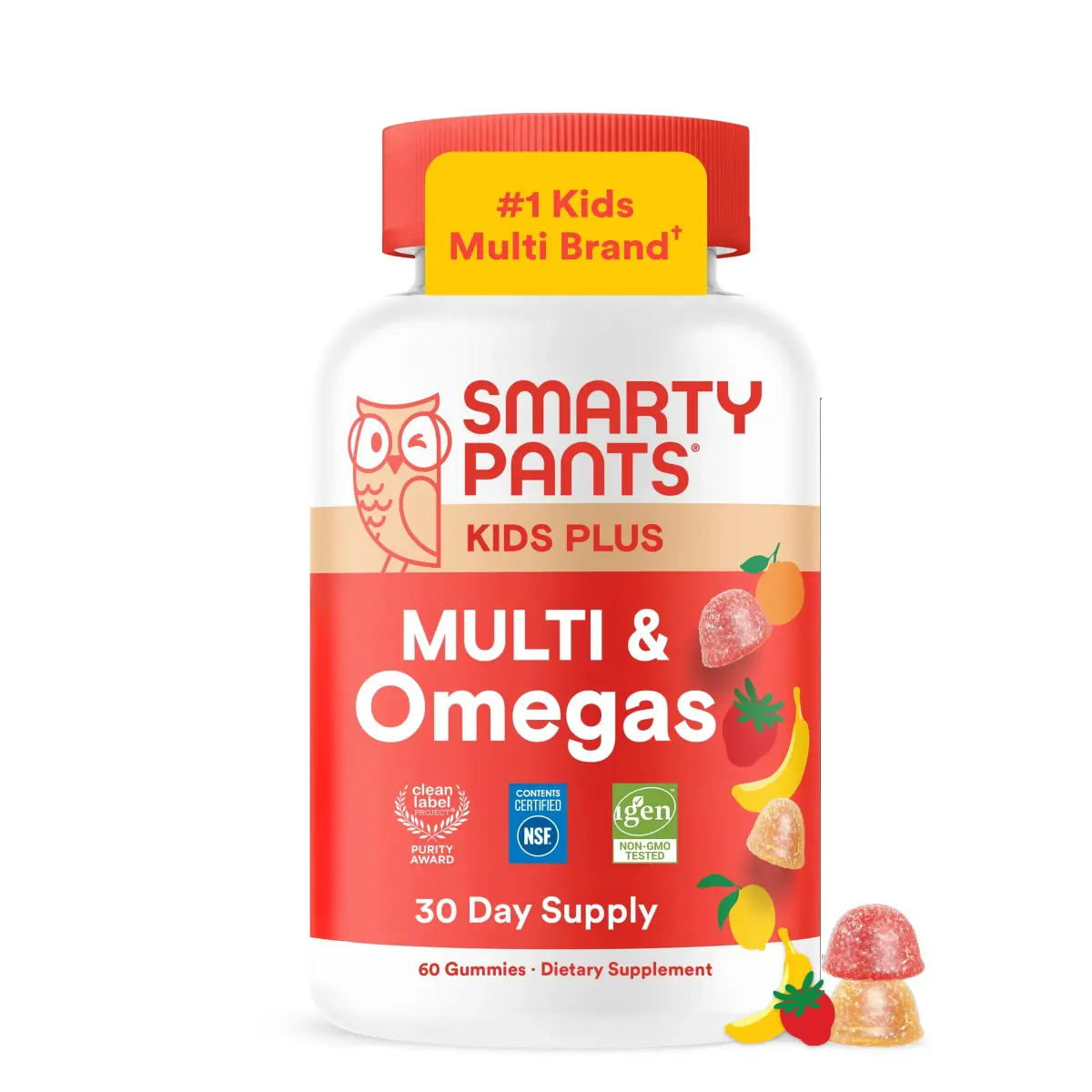 SmartyPants Kids Multivitamin Gummies with Omega 3 DHA/EPA, Vitamins D3, C, B12, B6, A, K, and Zinc, Gluten Free, Three Fruit Flavors, 60 Gummies (30 Day Supply) | Supports Growth & Immunity - main product image