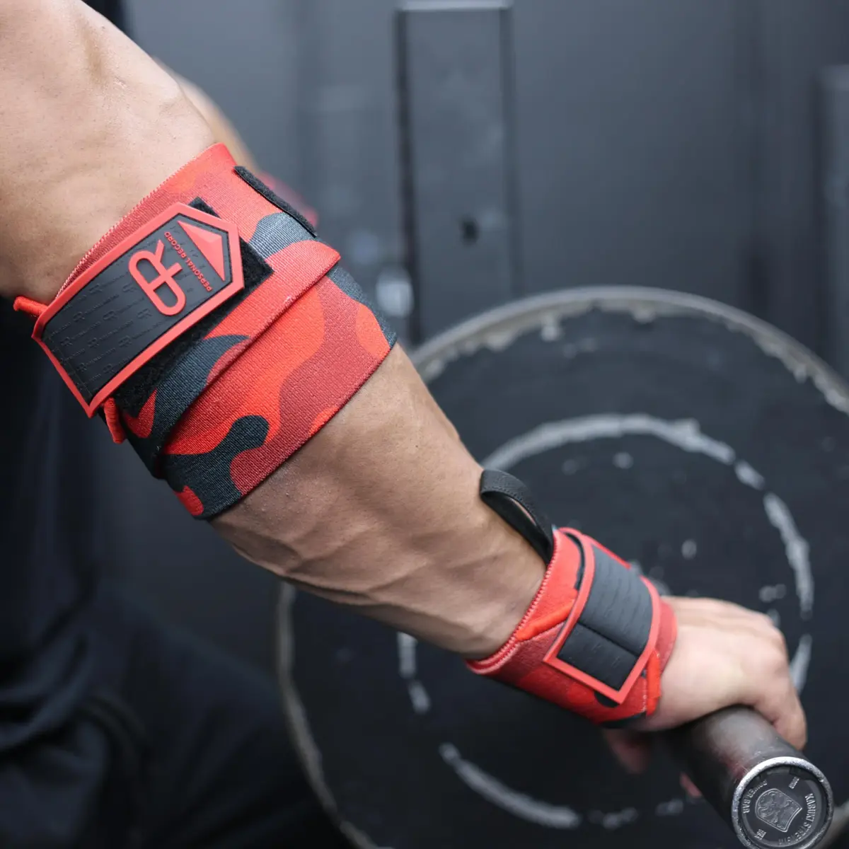 PR Personal Record Elbow Wraps for Weightlifting - Heavy Duty Construction, 25% More Elasticity, Reinforced Stitching, Extra Wide Fastener, Red Camo (36in/91.4cm) - view 6