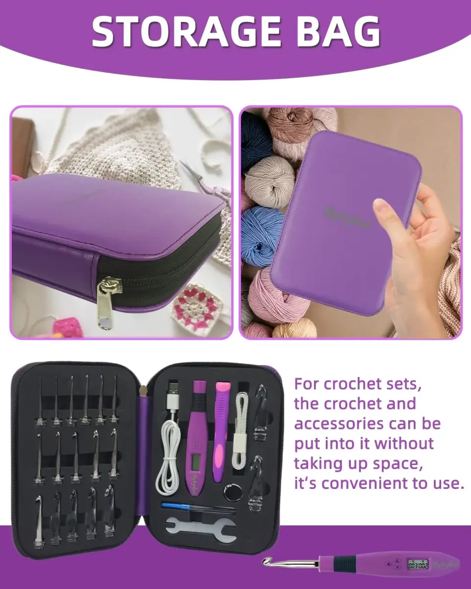 Bybykoi Light Up Crochet Hooks Set - 18 Sizes (2.0-14.0mm) with Digital Counter & Ergonomic Grip | USB Rechargeable - view 5