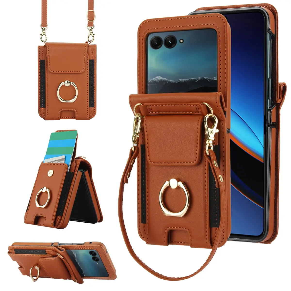 Asuwish Phone Case for Motorola Razr 50 Ultra/Razr+ 2024 | Wallet Cover with Ring & Strap - main product image