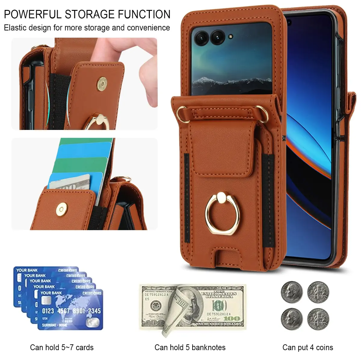 Asuwish Phone Case for Motorola Razr 50 Ultra/Razr+ 2024 | Wallet Cover with Ring & Strap - view 2