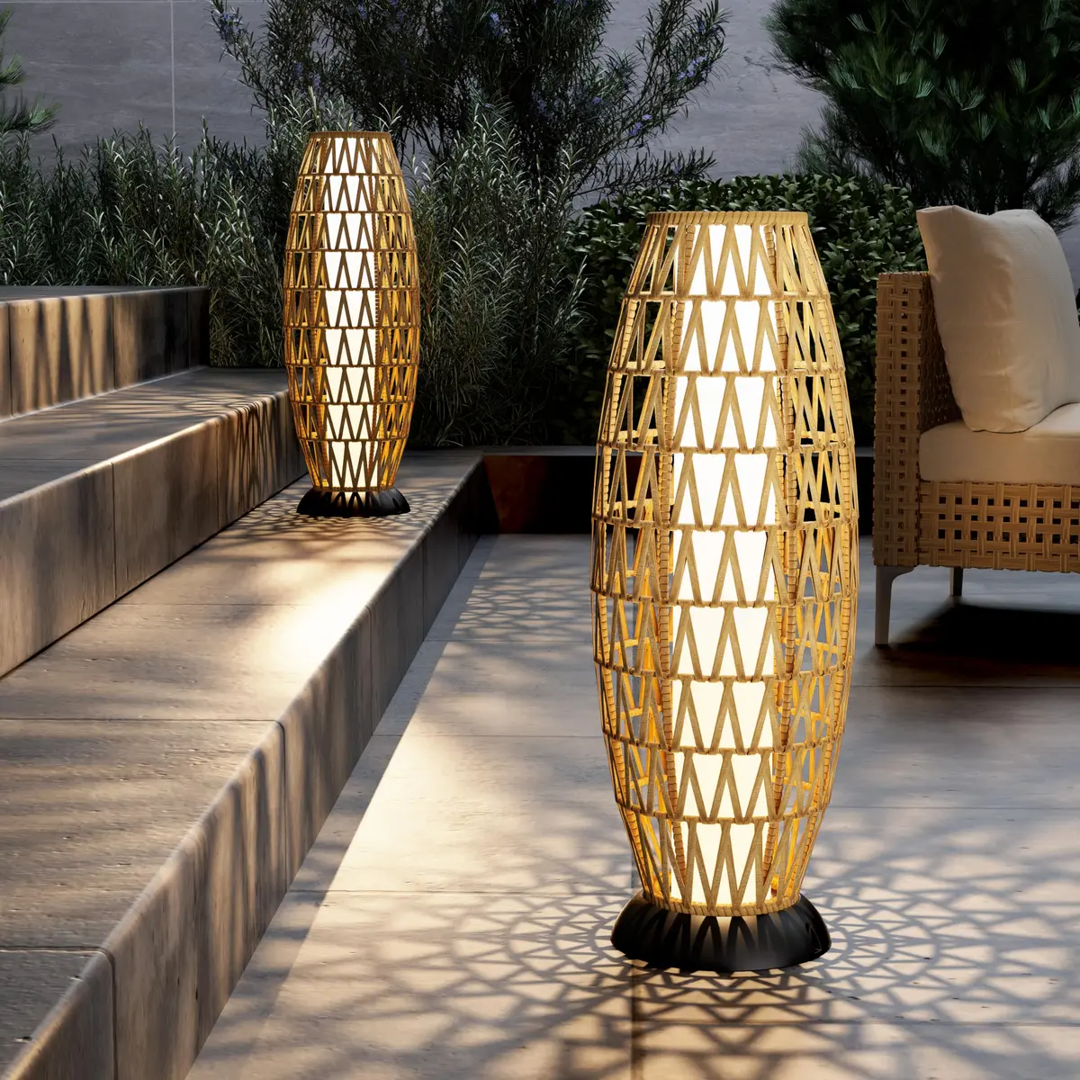 Solar Yard 2-Pack 29" Outdoor Solar-Powered Wicker Floor Lamps | Boho Garden Lighting with IP65 Waterproof - main product image