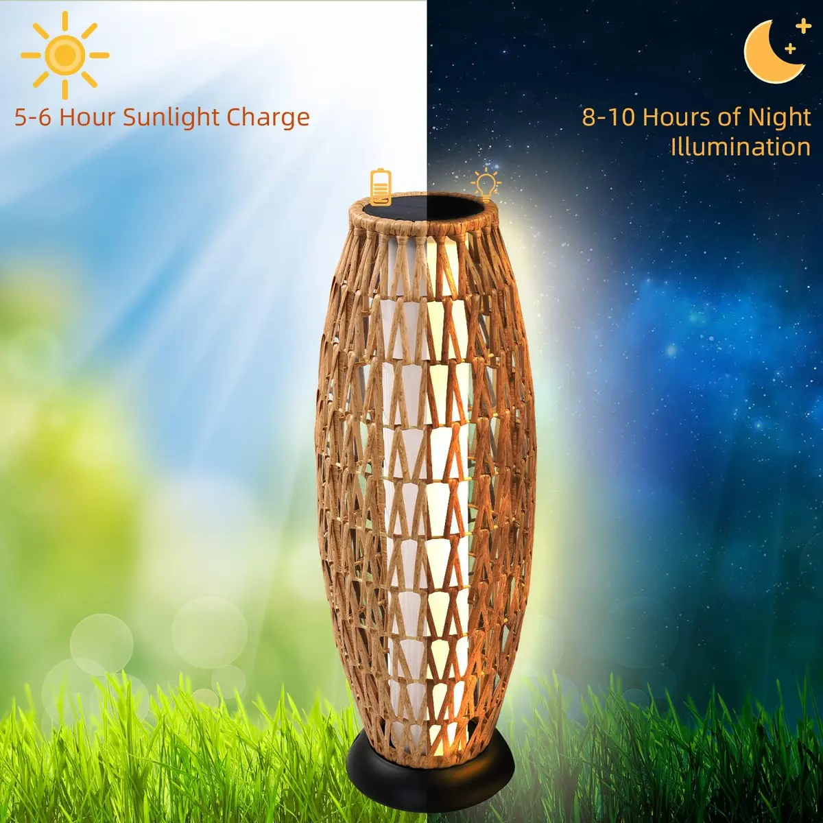 Solar Yard 2-Pack 29" Outdoor Solar-Powered Wicker Floor Lamps | Boho Garden Lighting with IP65 Waterproof - view 5