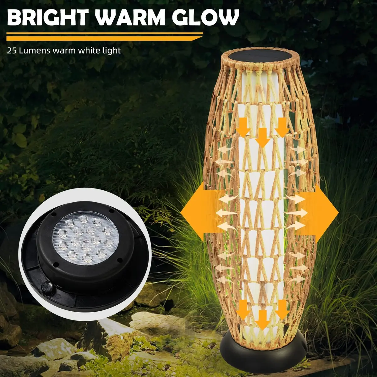 Solar Yard 2-Pack 29" Outdoor Solar-Powered Wicker Floor Lamps | Boho Garden Lighting with IP65 Waterproof - view 4