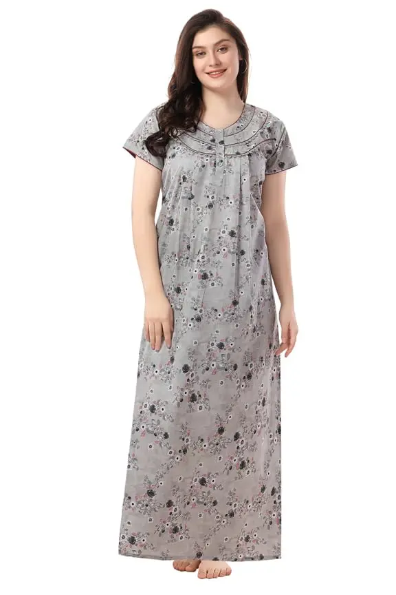 Soulemo Women's Pure Cotton Floor Length Nighty (L - Bust - 44 - Grey 80) 1633X_L | Soft, Lightweight, Stylish Nightwear for Women - main product image